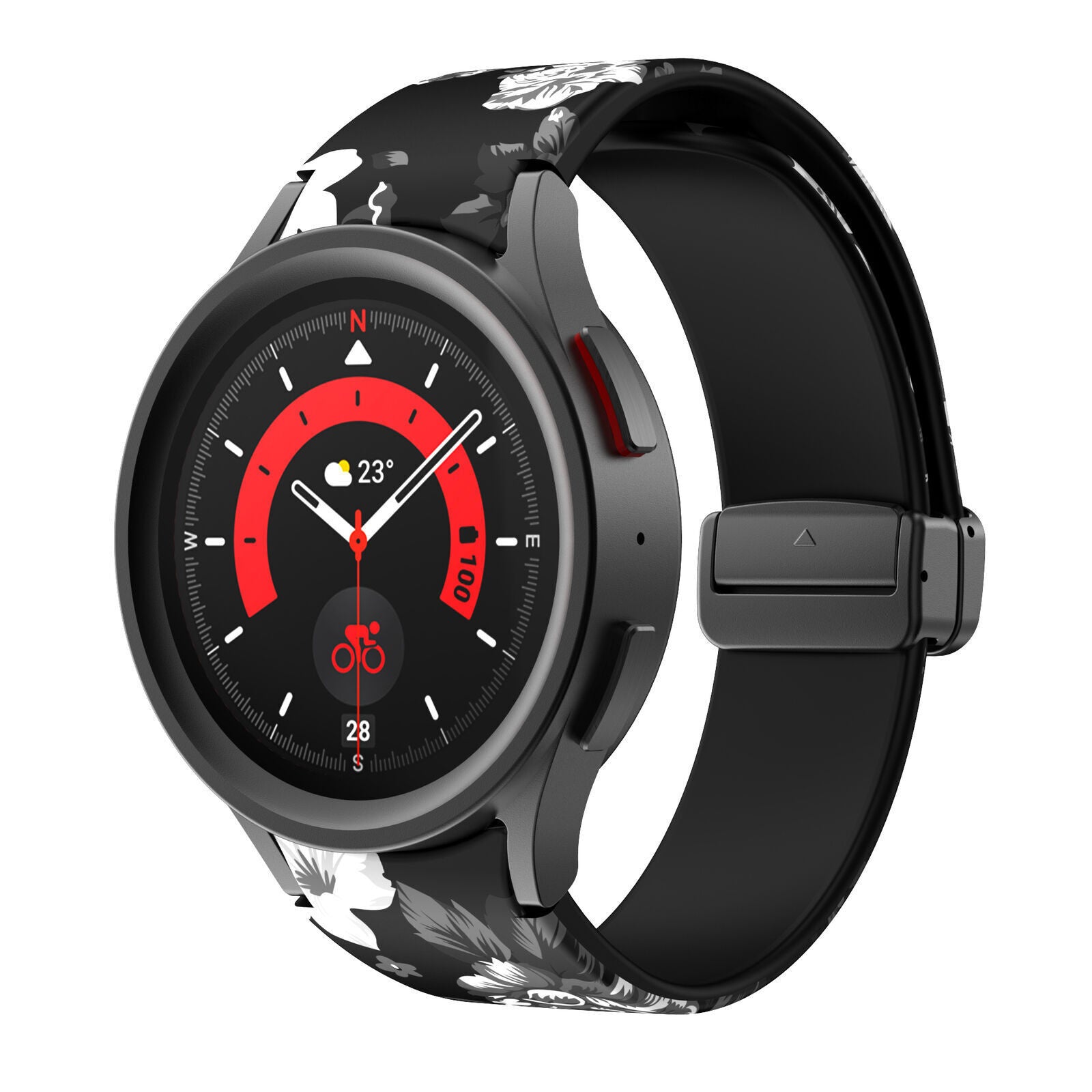 Silicone Magnetic Patterned Strap, on a watch, 3/4 front view