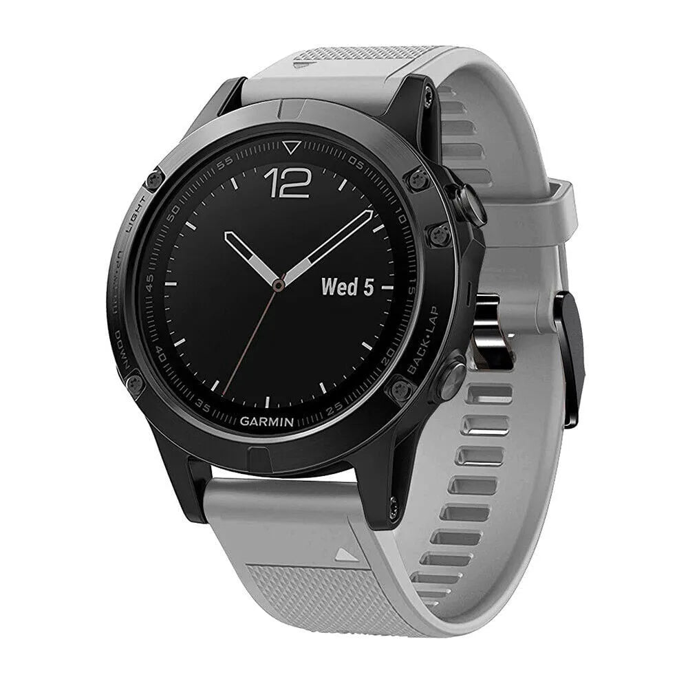Silicone Strap, grey, on a watch, 3/4 front view