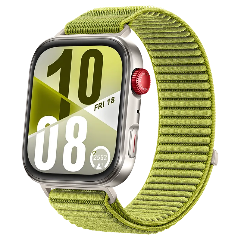 Wave Nylon Strap, green, on a watch, 3/4 front view