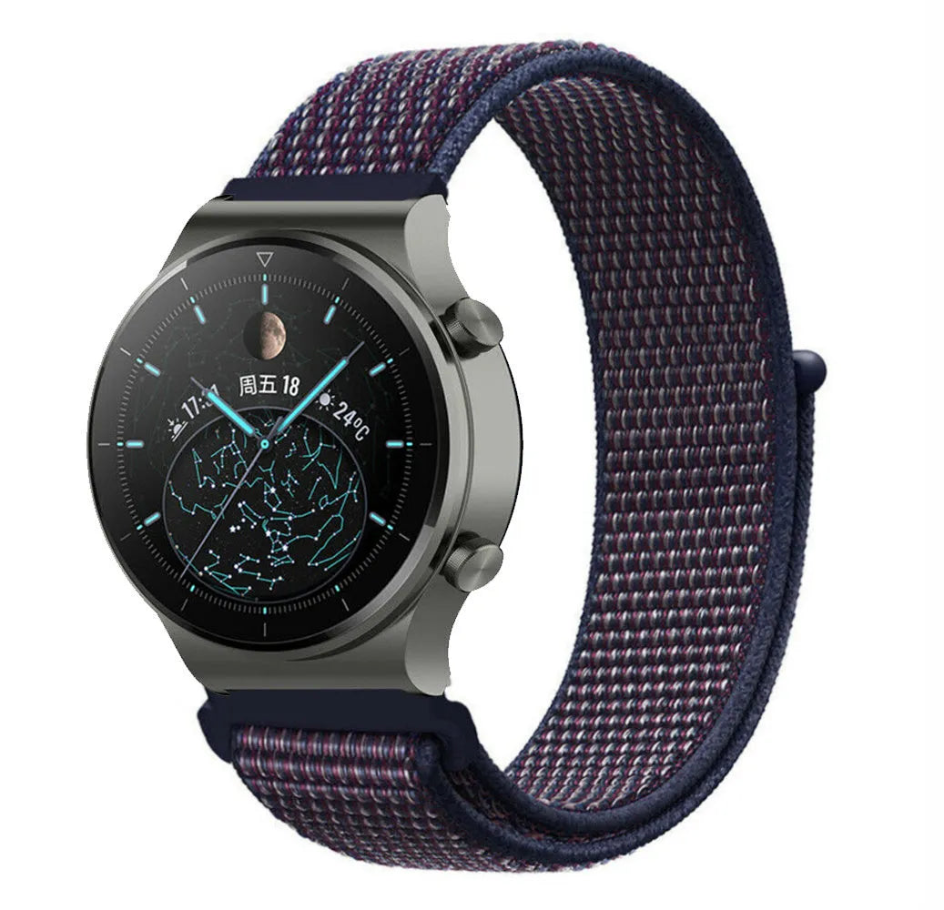 Nylon Strap, indigo, on a watch, 3/4 front view