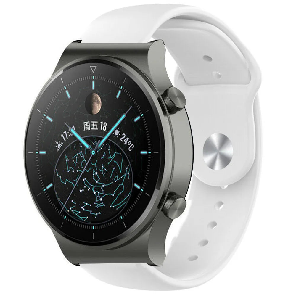 Silicone Sport Strap, white, on a watch, 3/4 front view