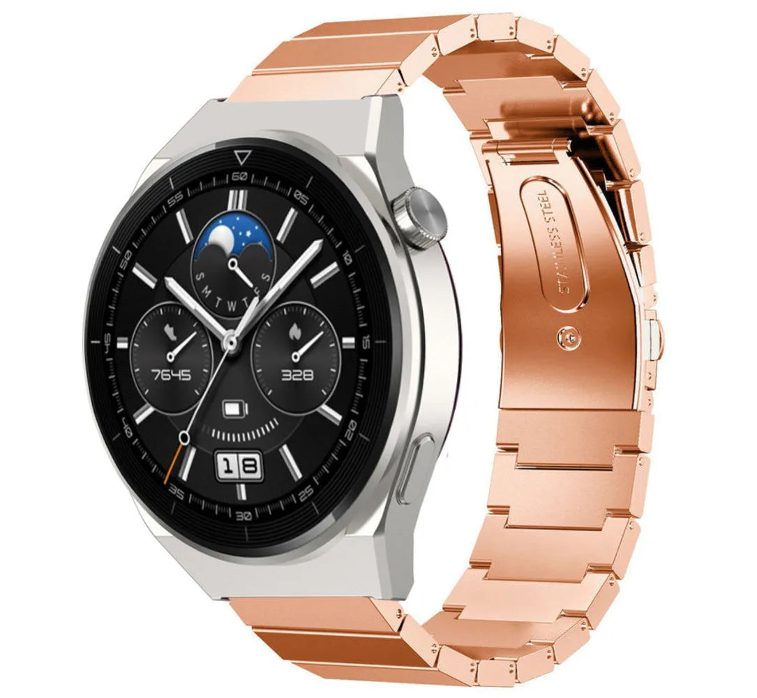 Premium Metal Strap, rose gold, on a watch, 3/4 front view