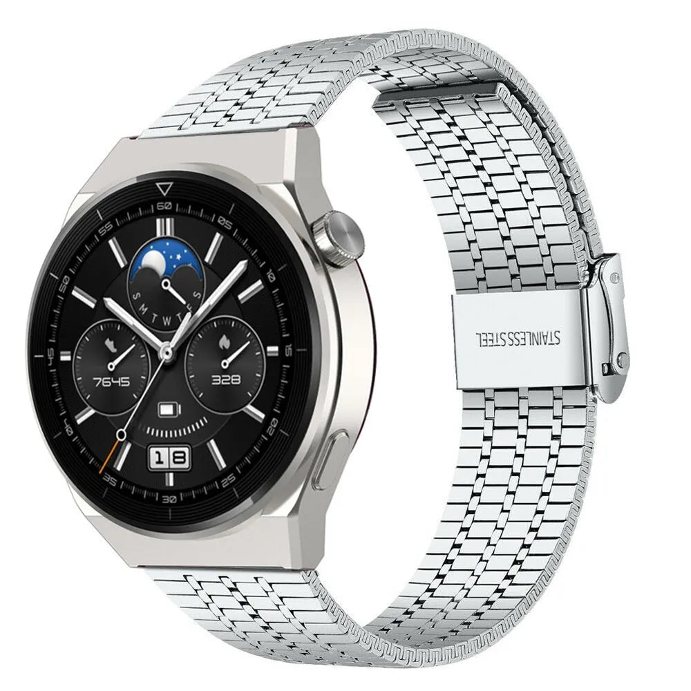Fine Steel Strap, silver, on a watch, 3/4 front view