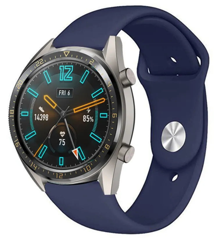 Silicone Sport Strap, dark blue, on a watch, 3/4 front view