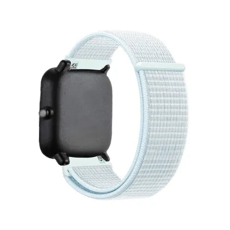 Nylon Strap, light cyan, on a watch, 3/4 front view