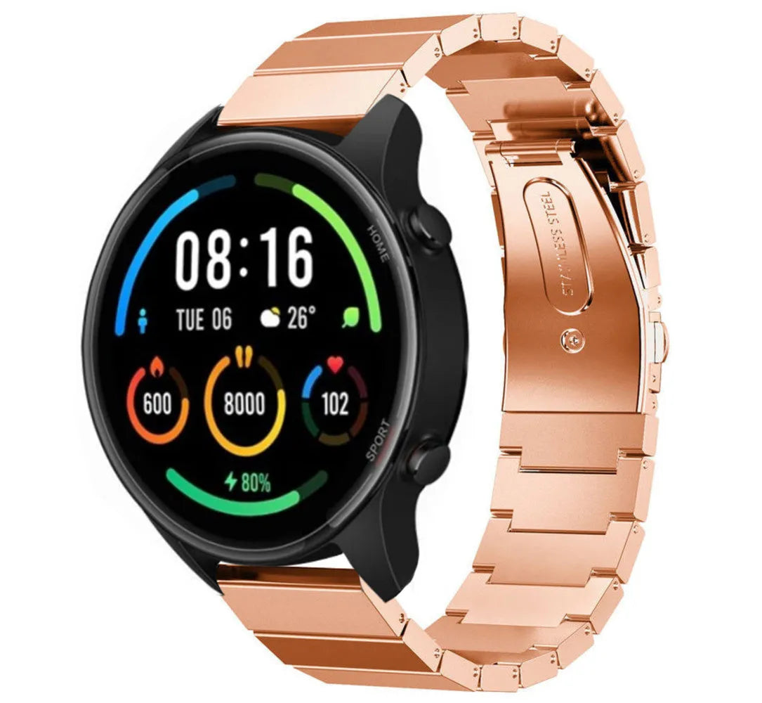 Premium Metal Strap, rose gold, on a watch, 3/4 front view