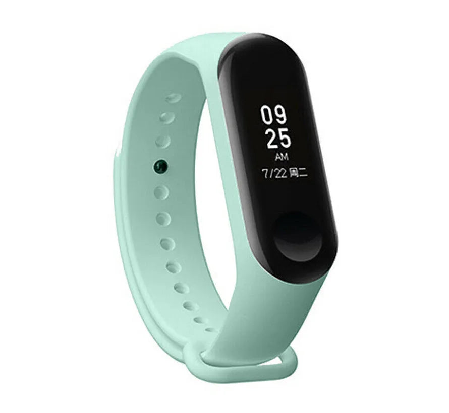 Silicone Strap, light blue, on a watch, 3/4 front view
