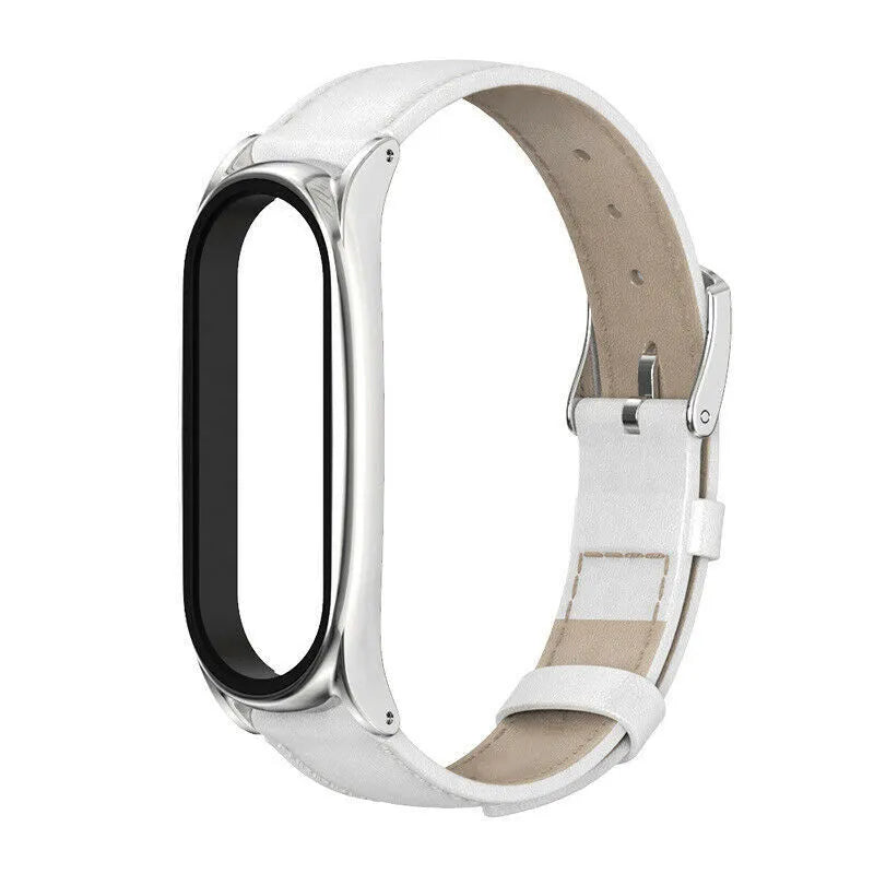 Modern Leather Strap, white, on a watch, 3/4 front view