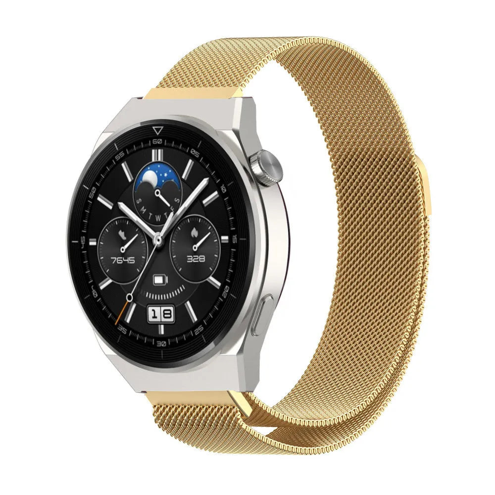 Milanese Strap, gold, on a watch, 3/4 front view