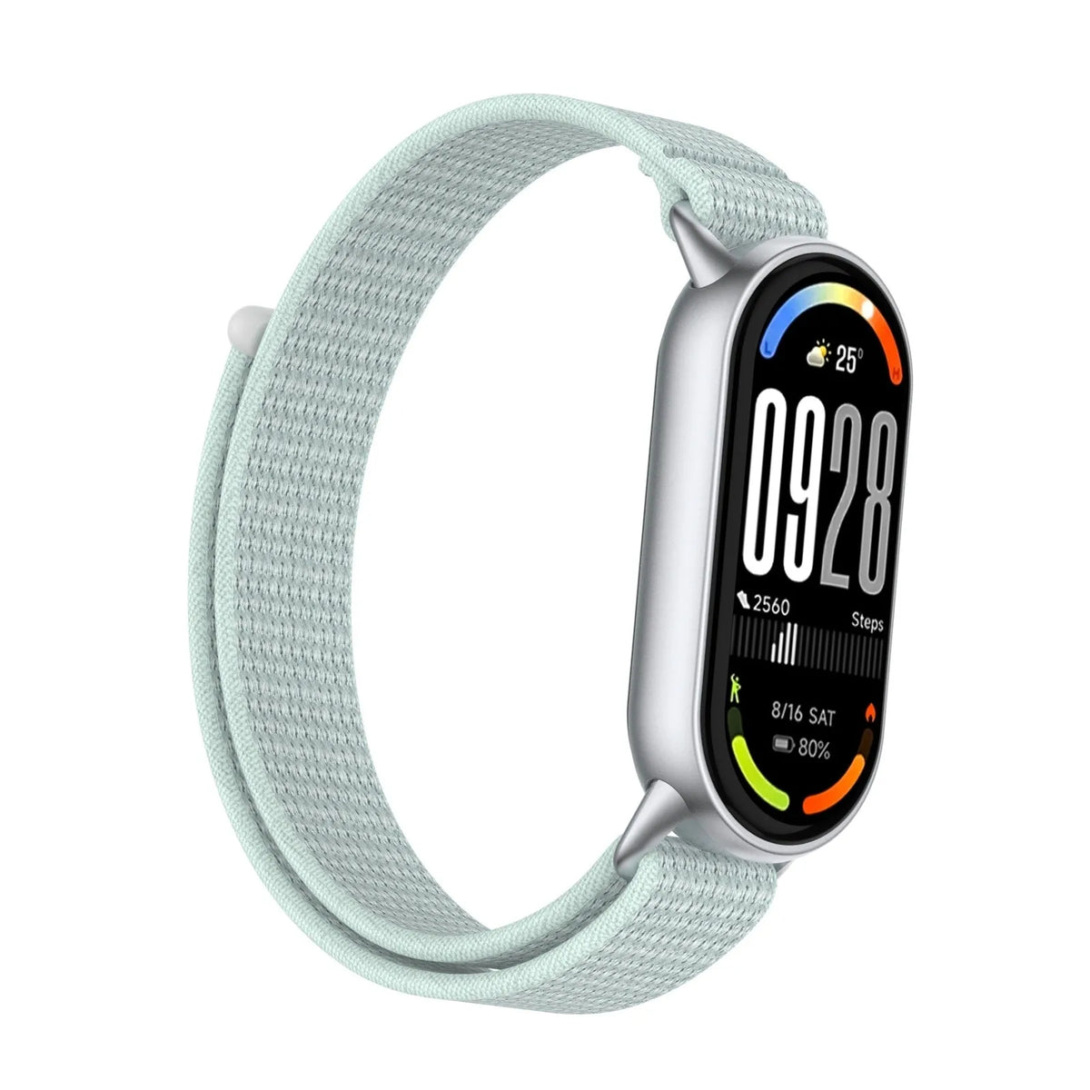 Modern Nylon Strap, cyan, on a watch, 3/4 front view