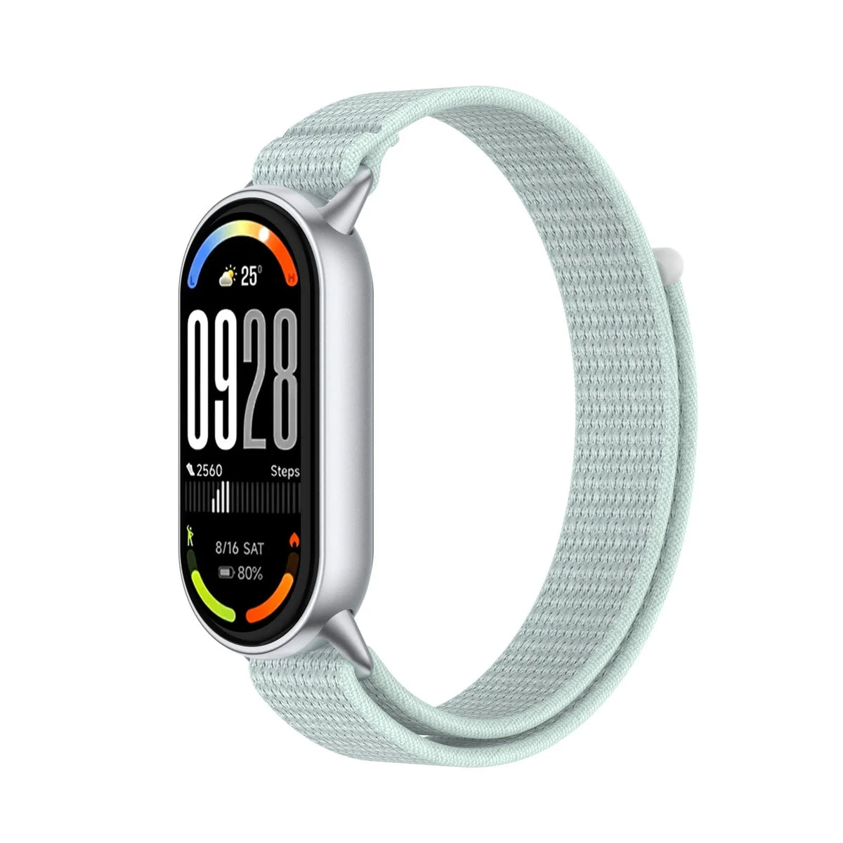 Modern Nylon Strap, cyan, on a watch, 3/4 front view