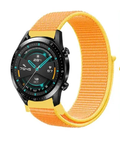 Nylon Strap, light yellow, on a watch, 3/4 front view