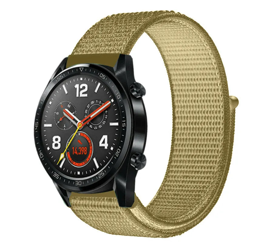 Nylon Strap, olive, on a watch, 3/4 front view
