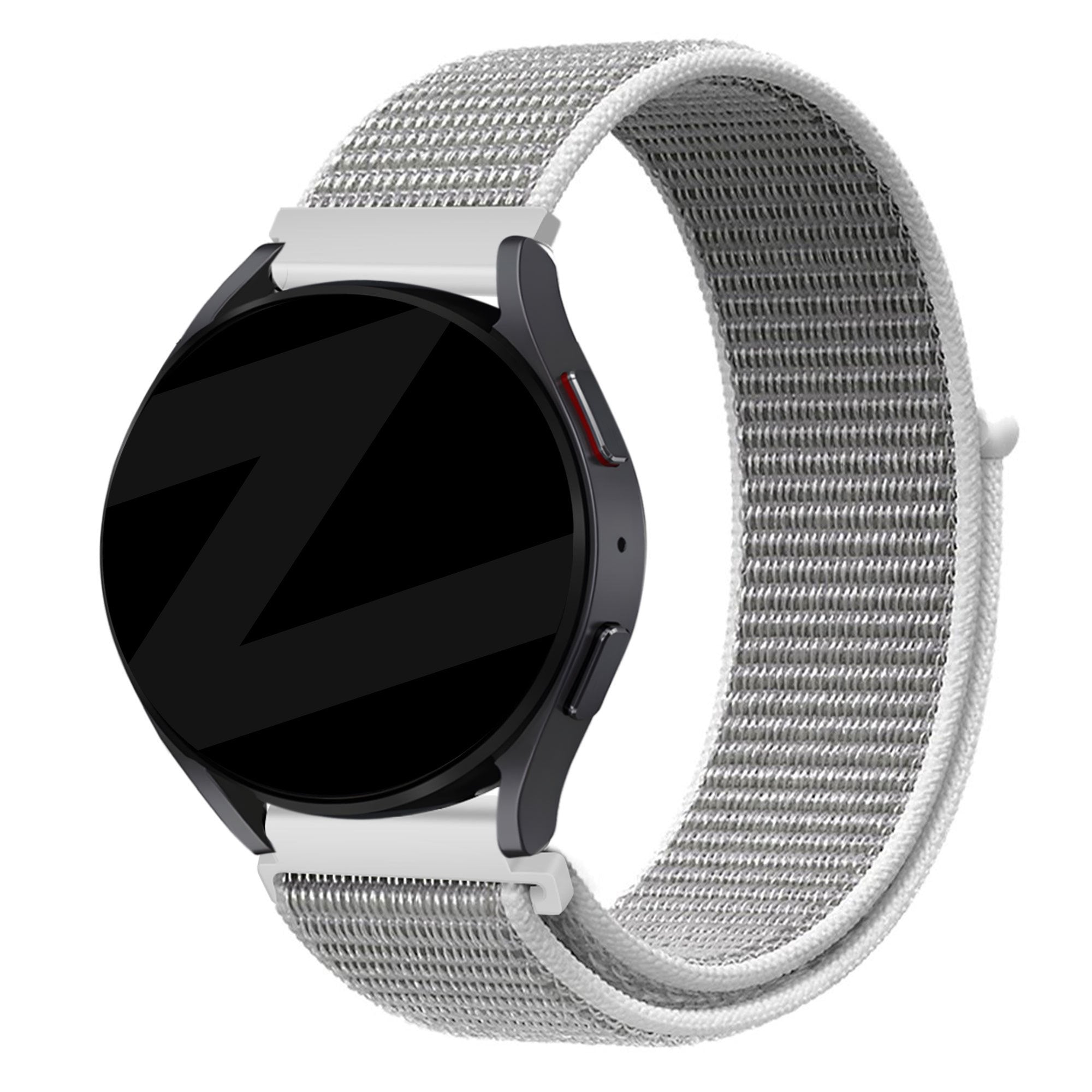 Nylon Loop Strap, grey, on a watch, 3/4 front view