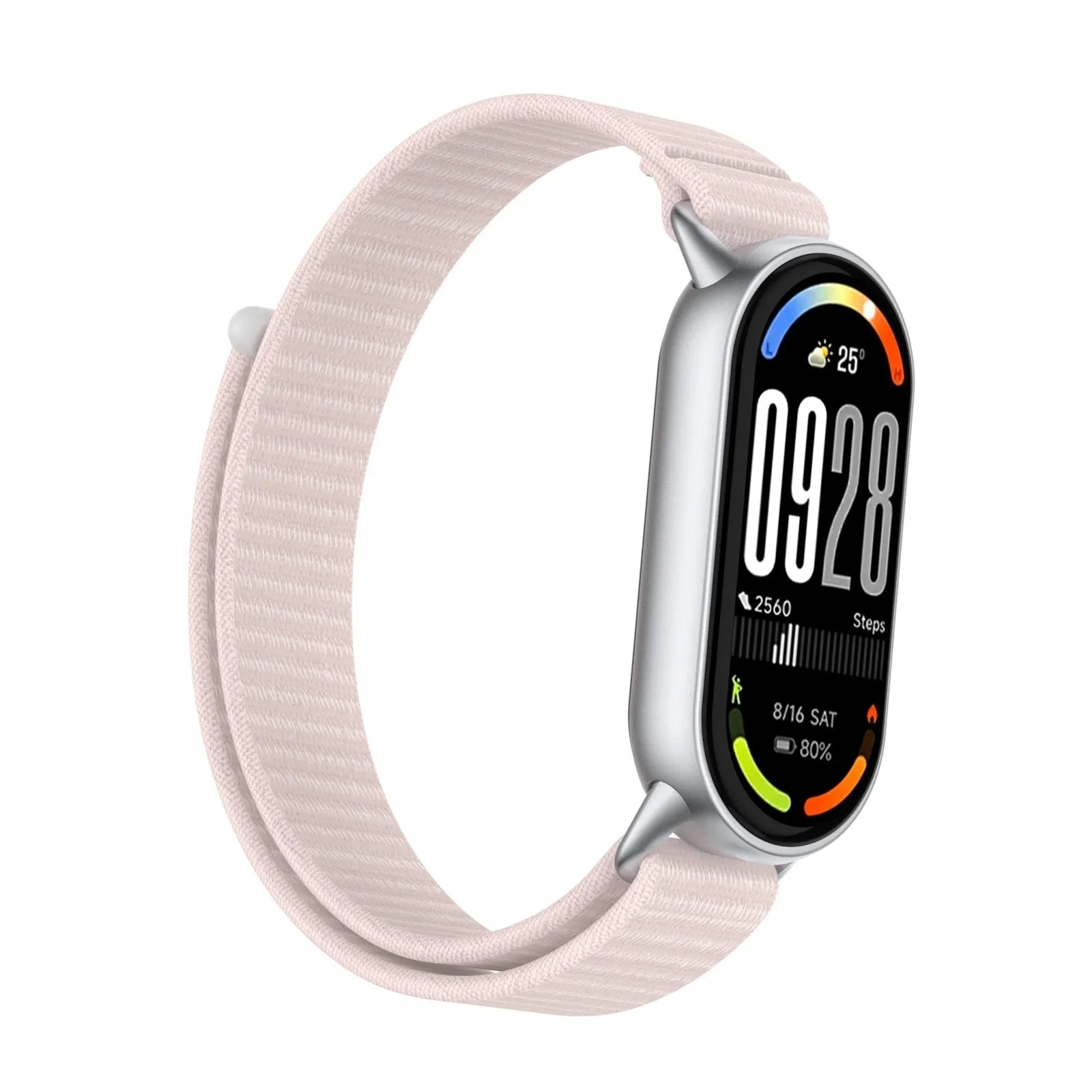 Modern Nylon Strap, light pink, on a watch, 3/4 front view