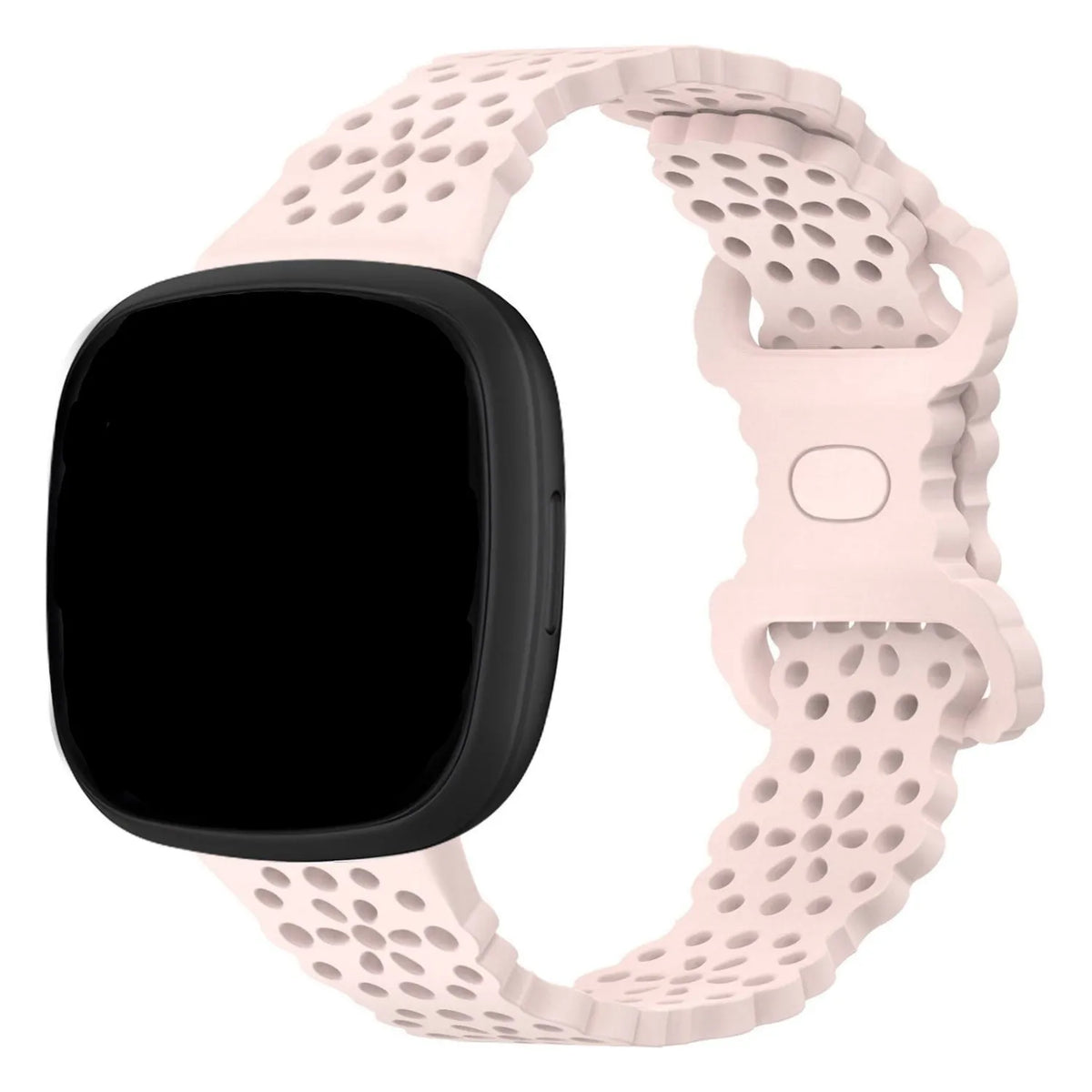 Patterned Silicone Strap, light pink, on a watch, 3/4 front view