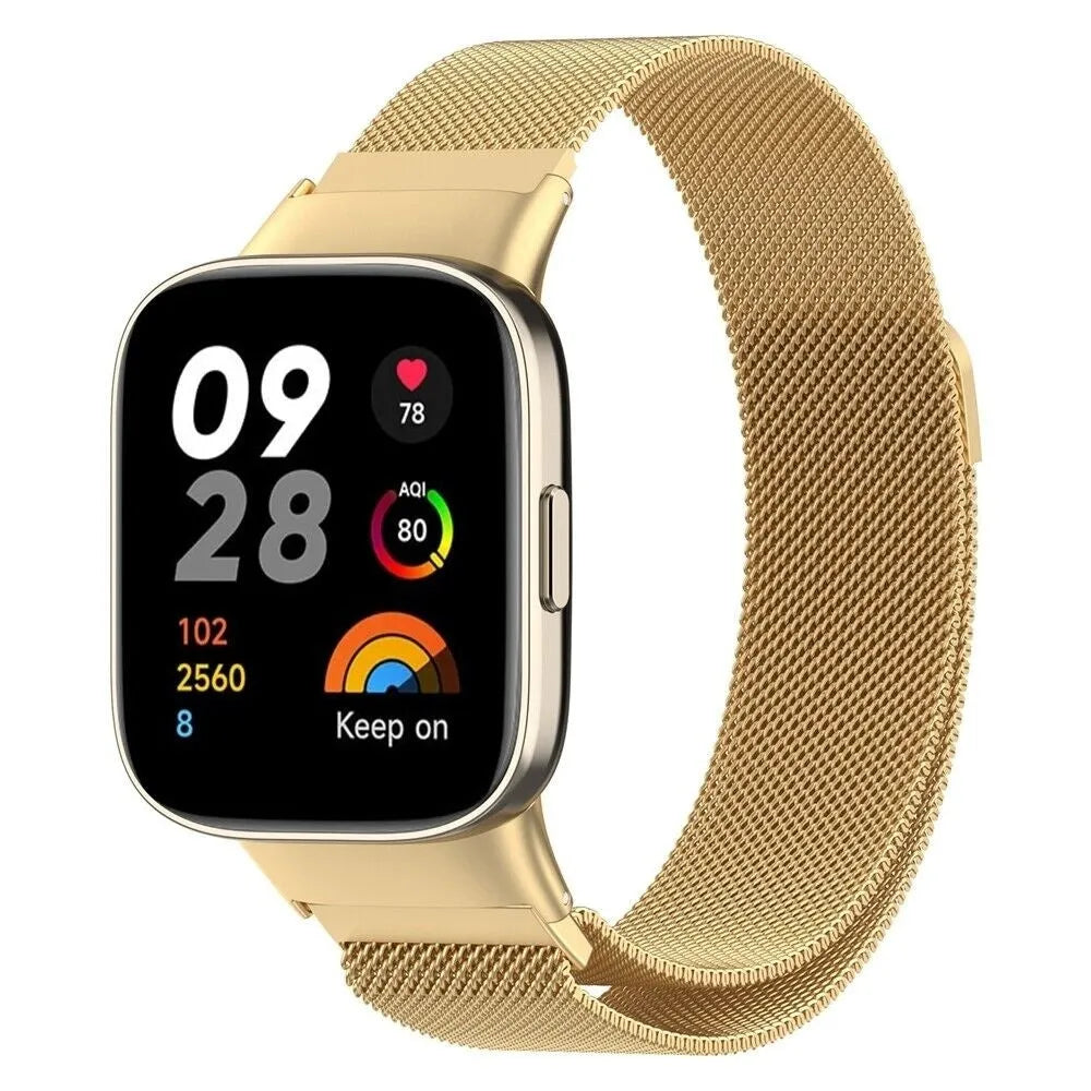 Milanese Strap, gold, on a watch, 3/4 front view
