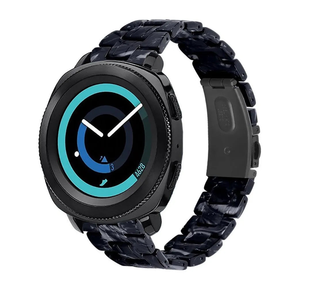 Metal Resin Strap, black/white, on a watch, 3/4 front view