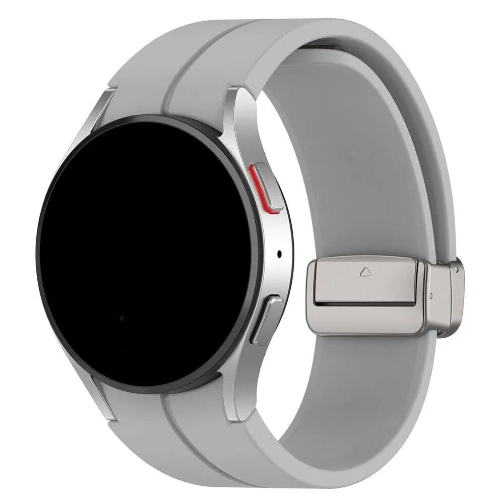 Silicone Magnetic Sport Strap, grey, on a watch, 3/4 front view