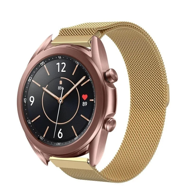 Milanese Strap, gold, on a watch, 3/4 front view