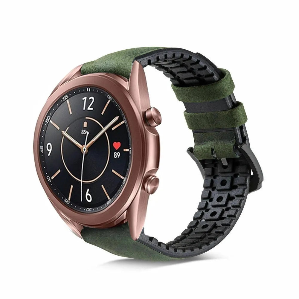 Leather / Silicone Strap, green, on a watch, 3/4 front view