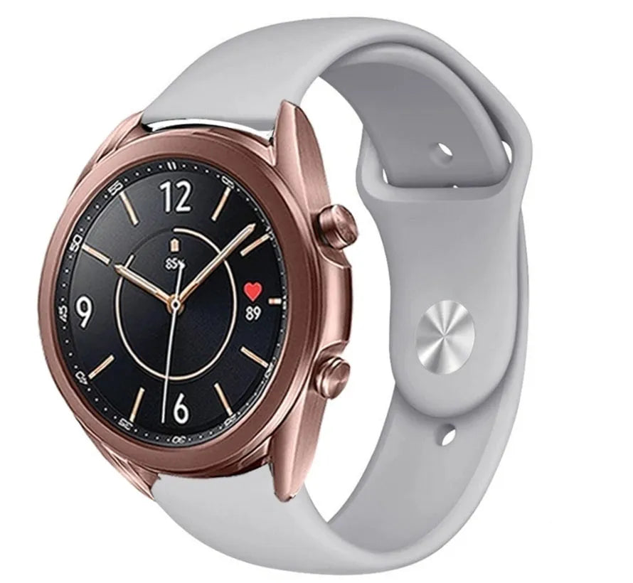 Silicone Sport Strap, grey, on a watch, 3/4 front view