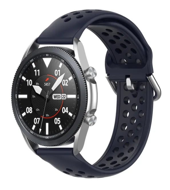 Breathable Silicone Strap, dark blue, on a watch, 3/4 front view