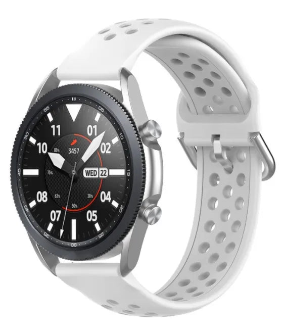 Breathable Silicone Strap, white, on a watch, 3/4 front view