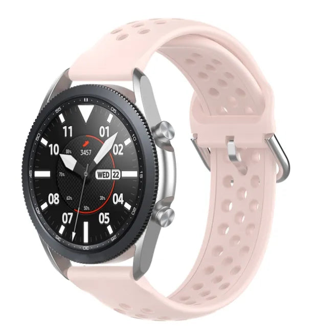 Breathable Silicone Strap, pink, on a watch, 3/4 front view