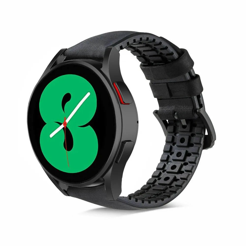 Leather / Silicone Strap, black, on a watch, 3/4 front view