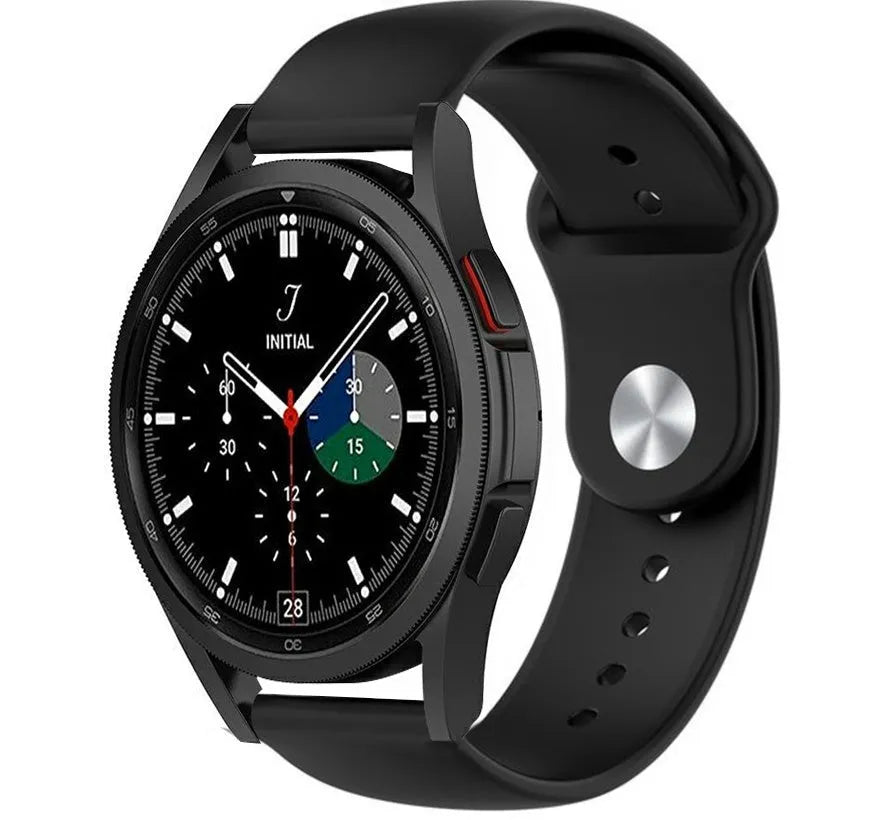 Silicone Sport Strap, black, on a watch, 3/4 front view