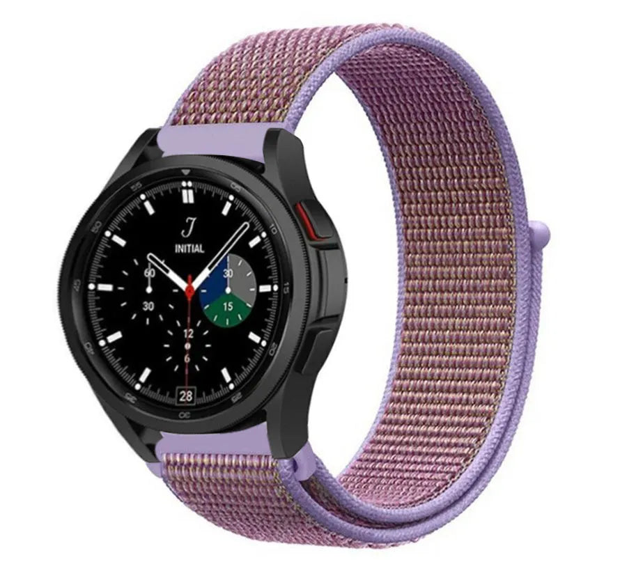 Nylon Strap, purple, on a watch, 3/4 front view