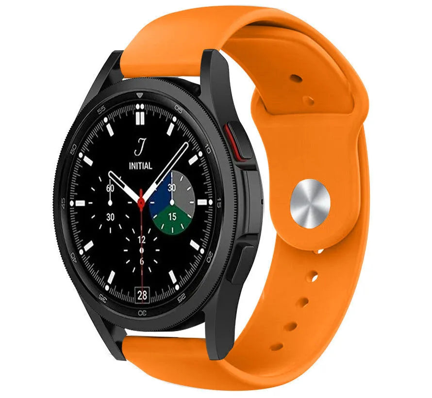 Silicone Sport Strap, orange, on a watch, 3/4 front view