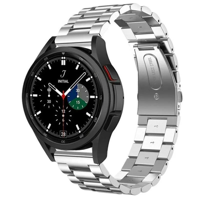 Steel Strap, silver, on a watch, 3/4 front view