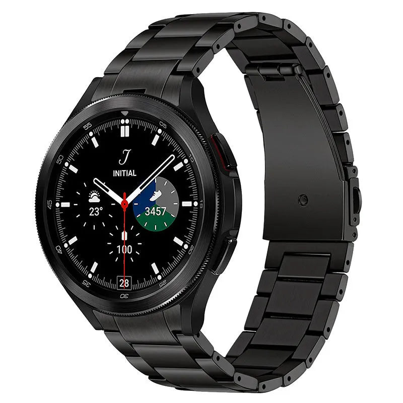 Titanium Strap, black, on a watch, 3/4 front view