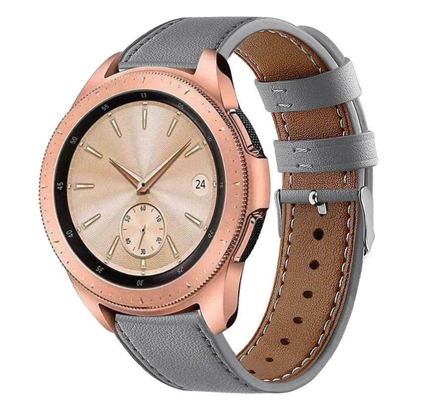 Modern Leather Strap, grey, on a watch, 3/4 front view