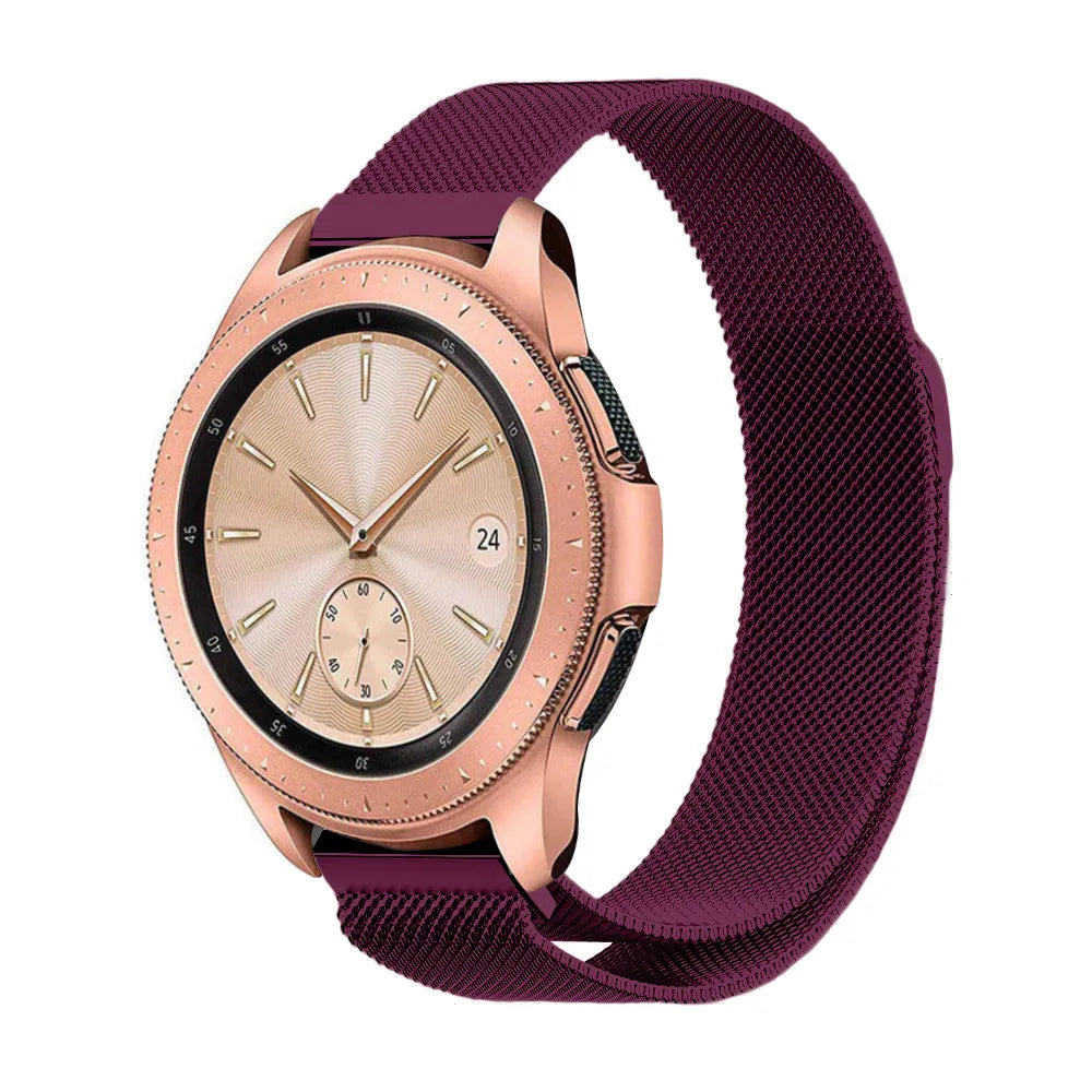 Milanese Strap, purple, on a watch, 3/4 front view