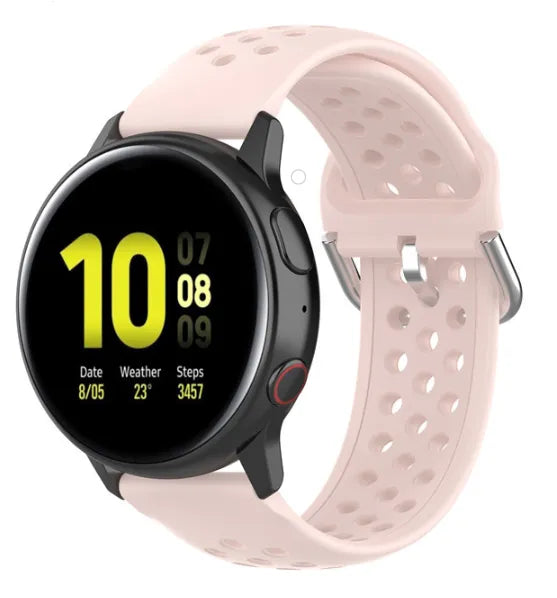 Breathable Silicone Strap, pink, on a watch, 3/4 front view