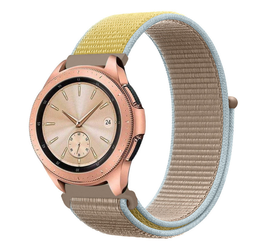 Nylon Strap, camel, on a watch, 3/4 front view