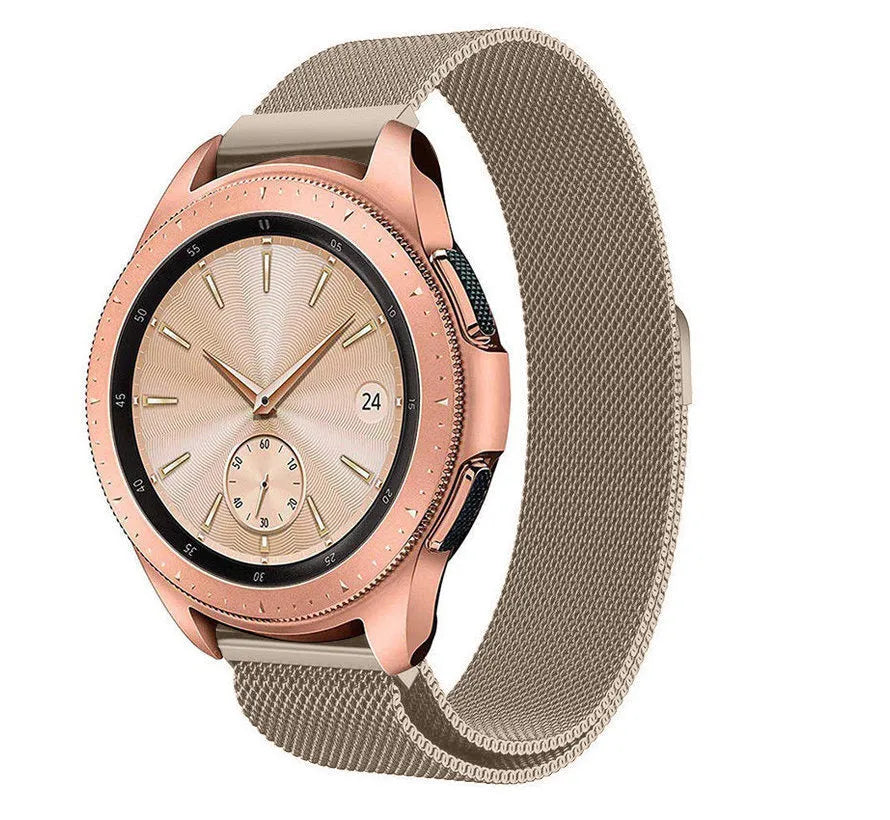 Milanese Strap, champagne, on a watch, 3/4 front view