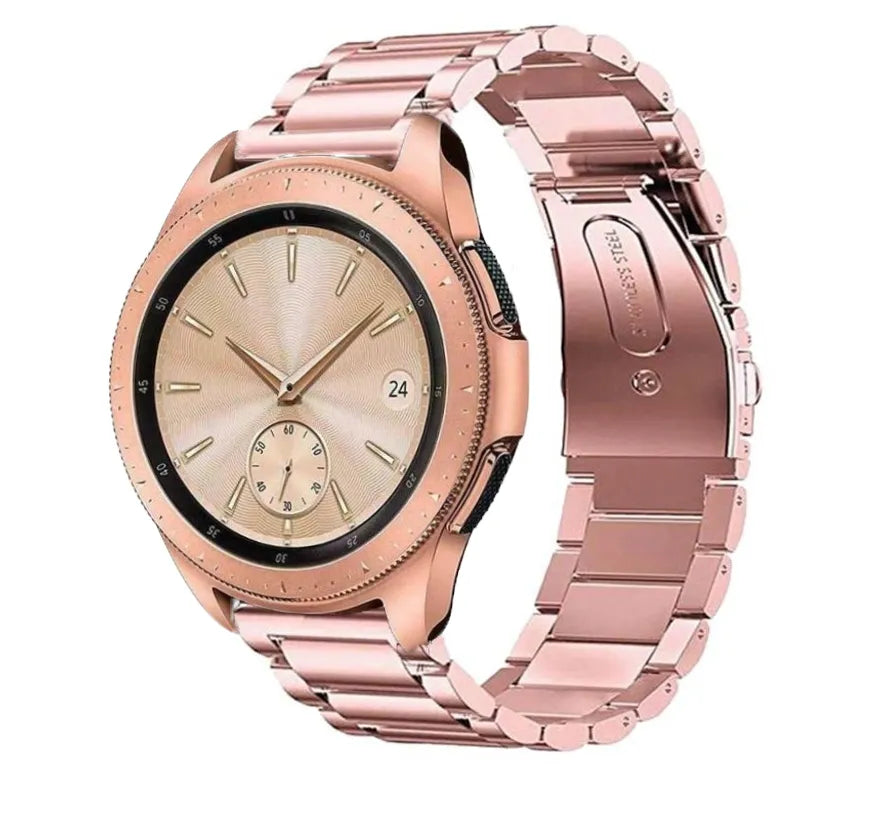 Steel Strap, pink, on a watch, 3/4 front view