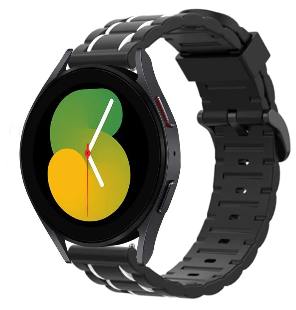 Silicone Strap 'Tough', black/white, on a watch, 3/4 front view