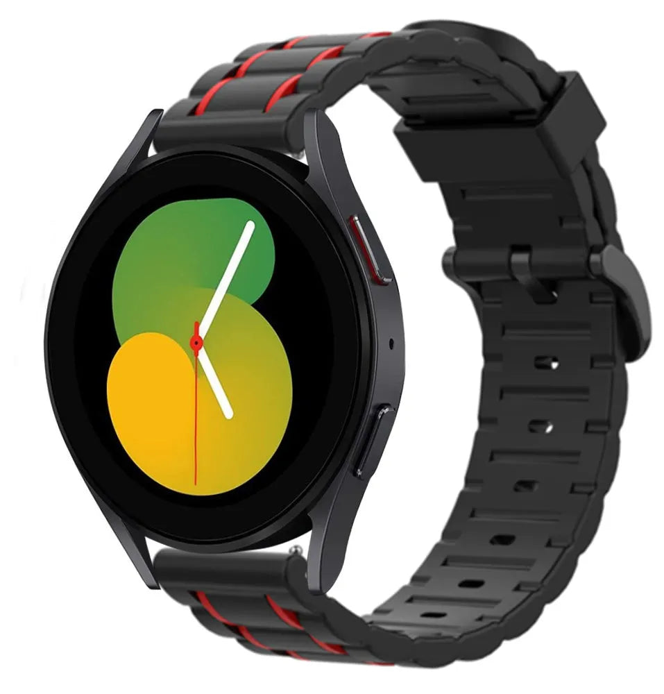 Silicone Strap 'Tough', black/red, on a watch, 3/4 front view