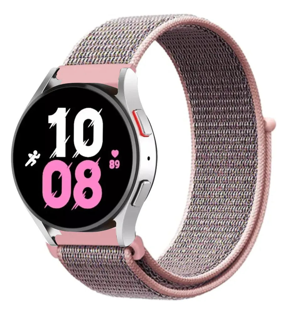 Nylon Strap, pink sand, on a watch, 3/4 front view