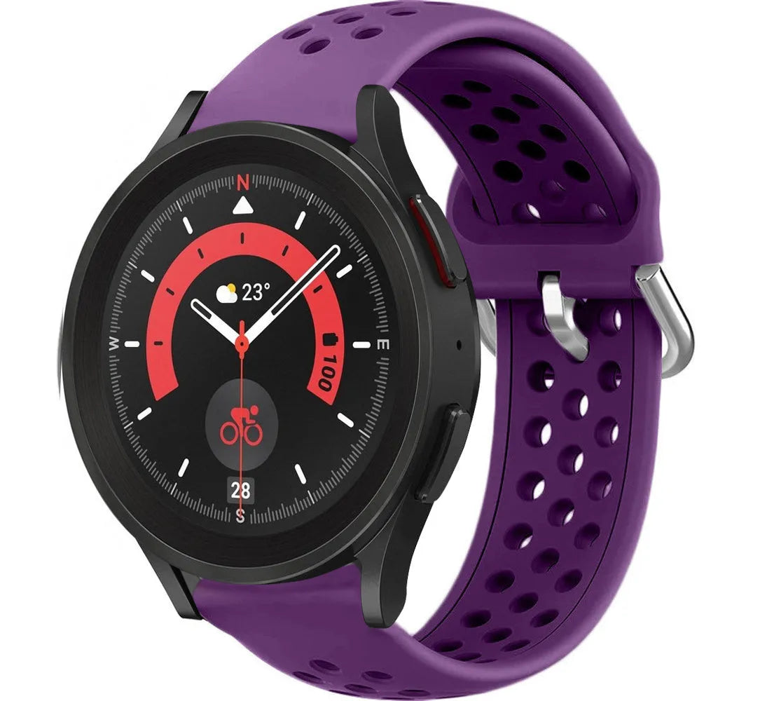 Breathable Silicone Strap, purple, on a watch, 3/4 front view