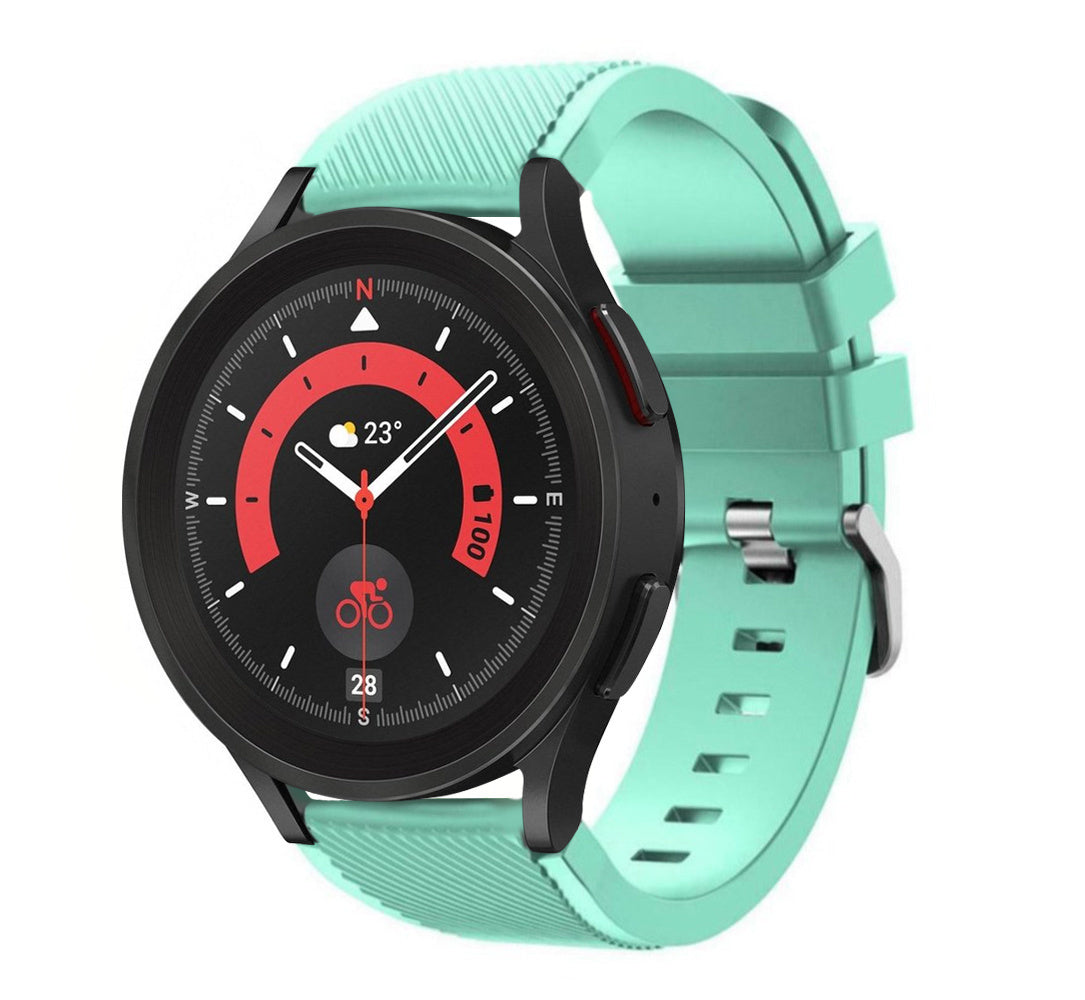 Twill Silicone Strap, aqua, on a watch, 3/4 front view