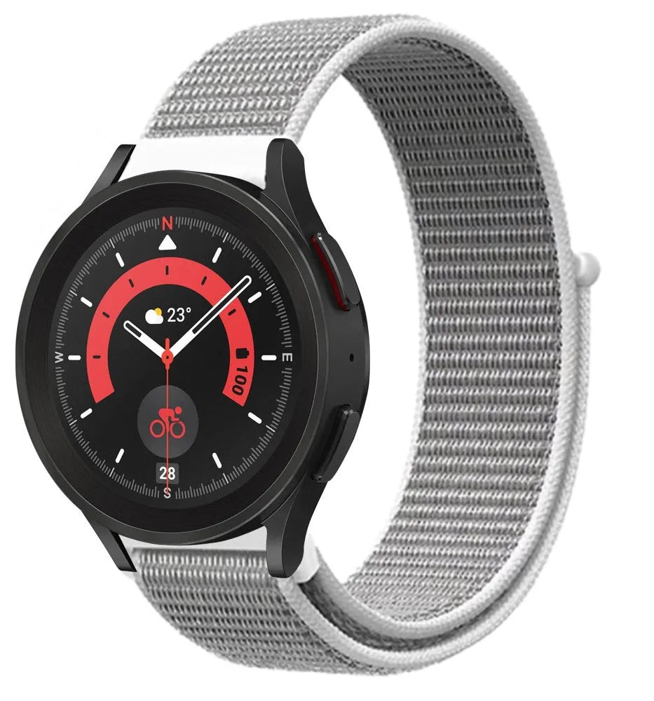 Nylon Strap, grey, on a watch, 3/4 front view