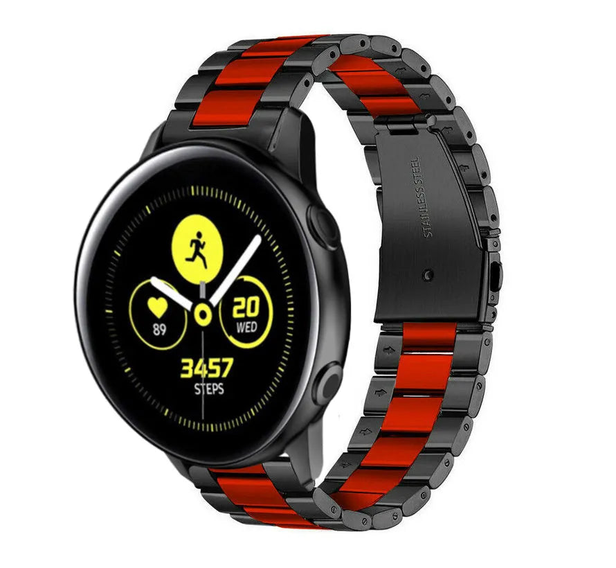 Steel Strap, black/red, on a watch, 3/4 front view