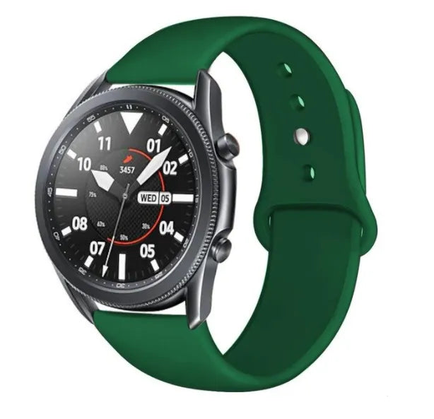 Silicone Sport Strap, army green, on a watch, 3/4 front view