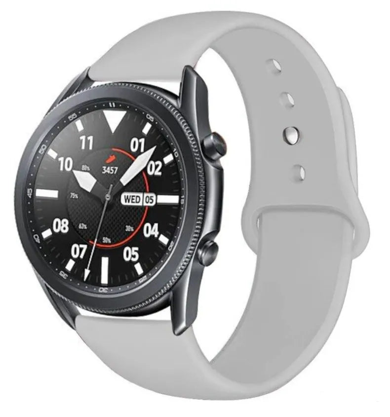 Silicone Sport Strap, grey, on a watch, 3/4 front view